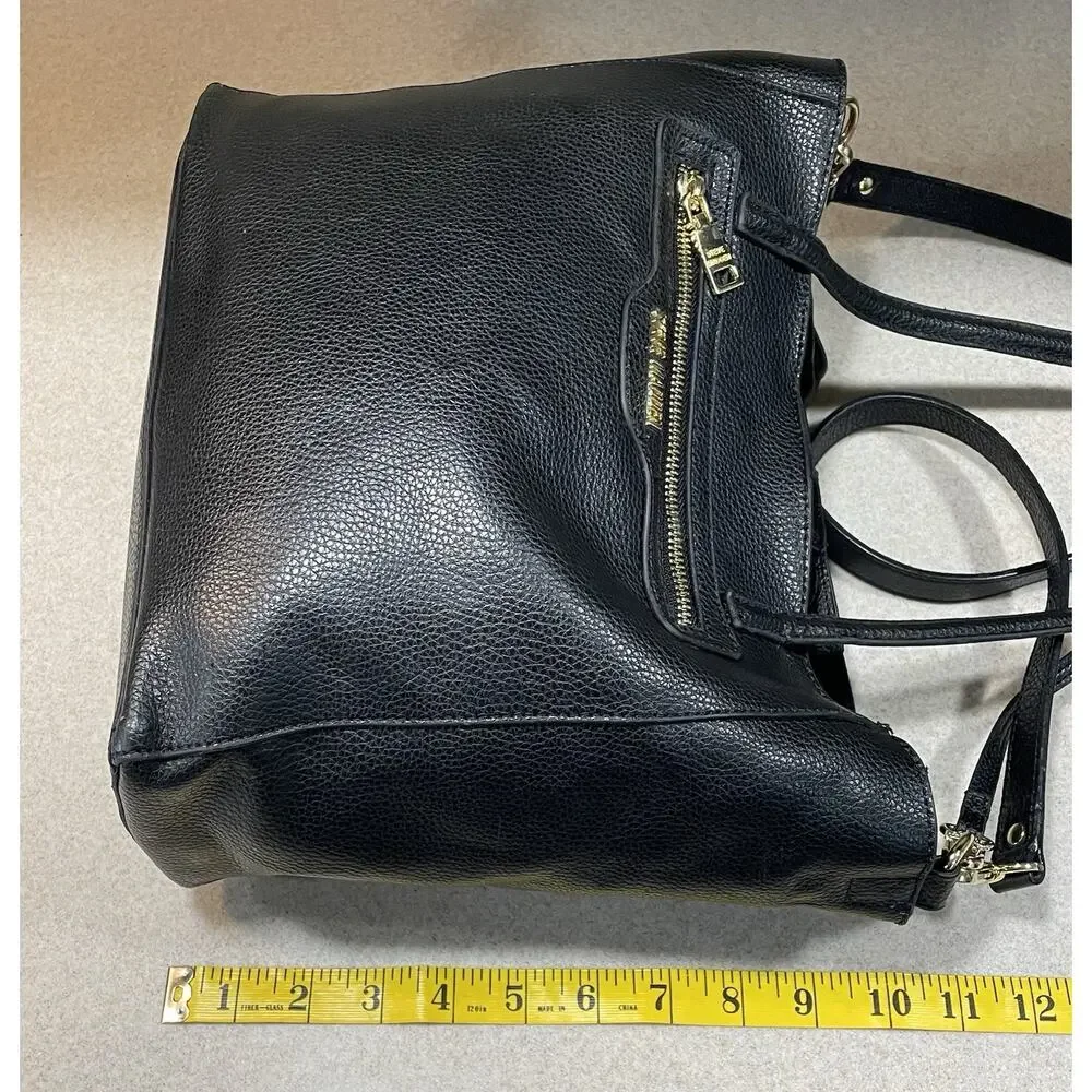 Steve Madden Black Leather Pebbled Tote + Matching Makeup Wristlet-Shoulder Bag